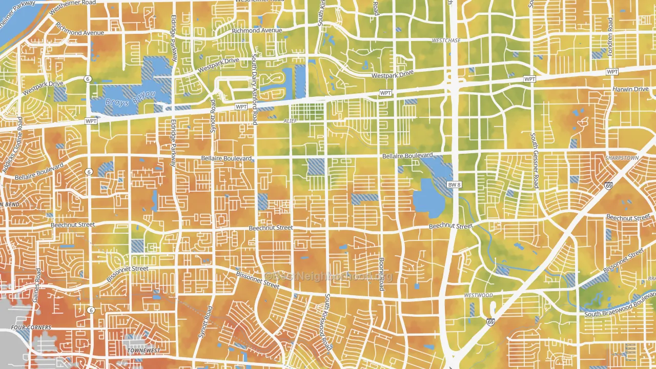 Bike Grade map of 77072, TX