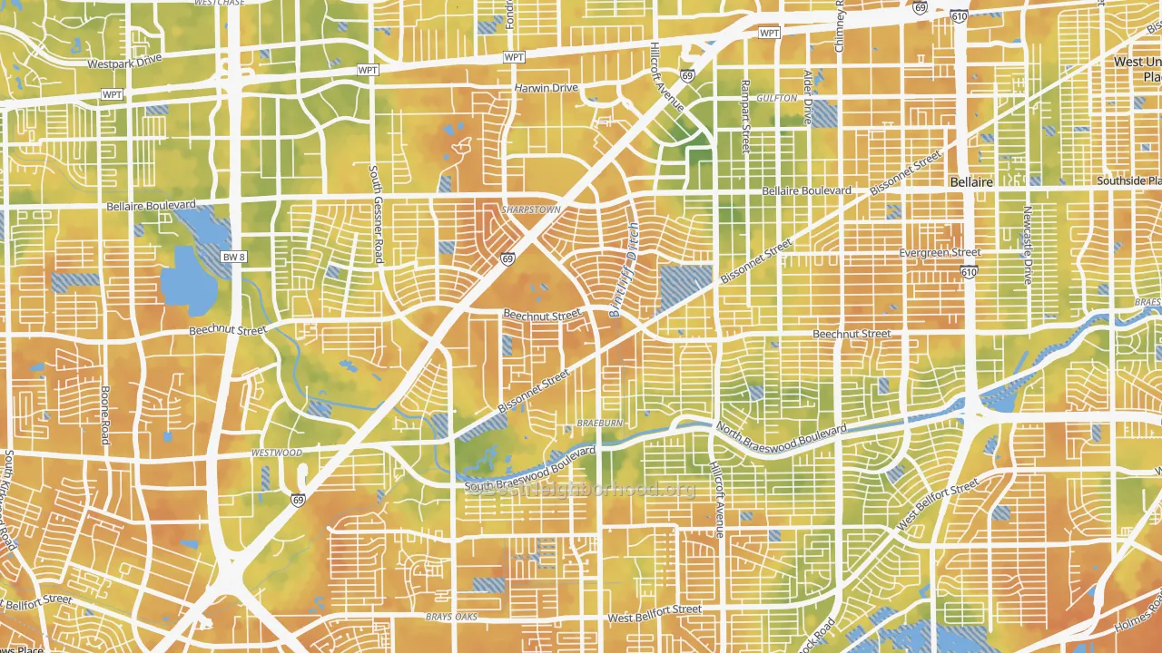 Bike Grade map of 77074, TX