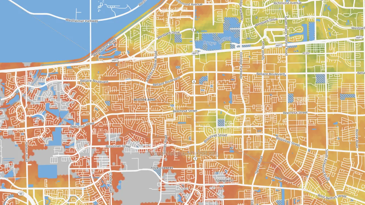 Bike Grade map of 77083, TX