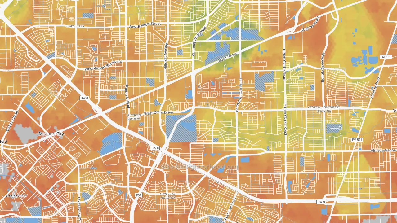 Bike Grade map of 77085, TX