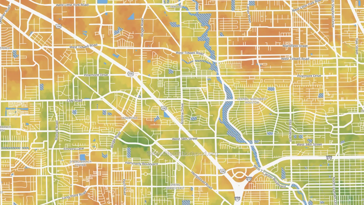 Bike Grade map of 77092, TX