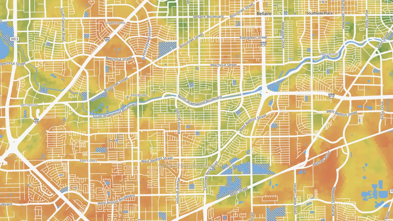 Bike Grade map of 77096, TX