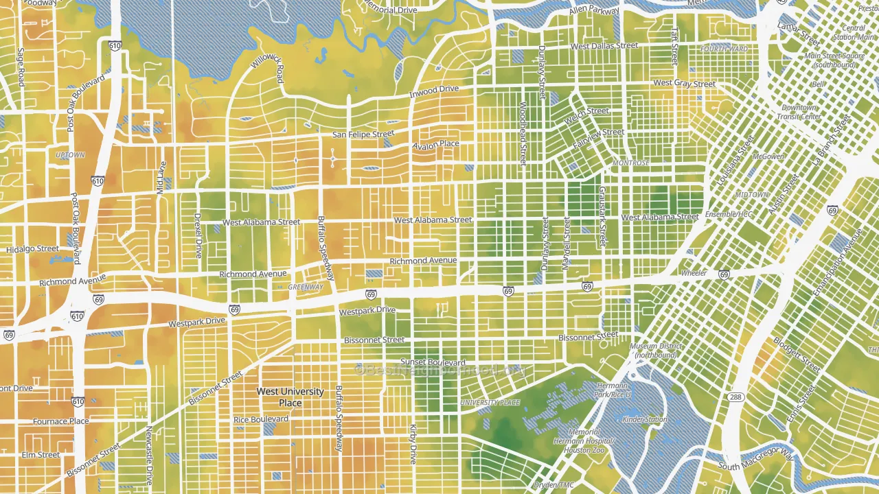 Bike Grade map of 77098, TX