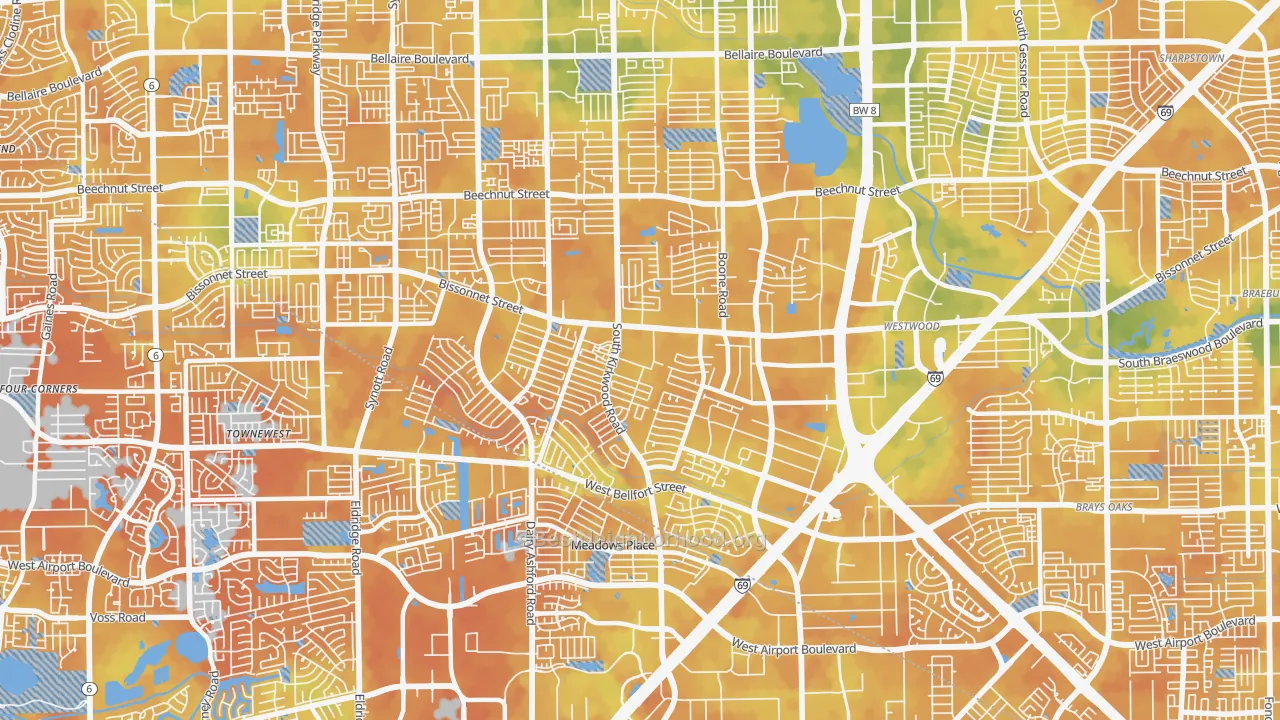 Bike Grade map of 77099, TX