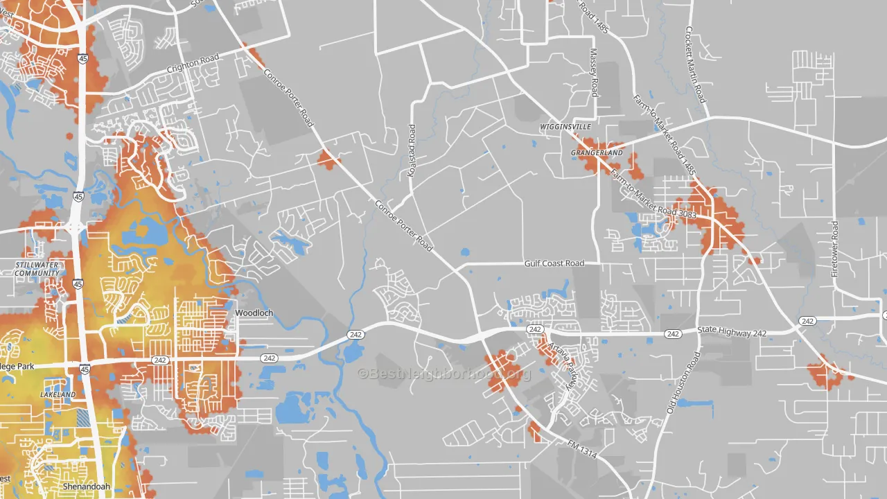 Bike Grade map of 77302, TX