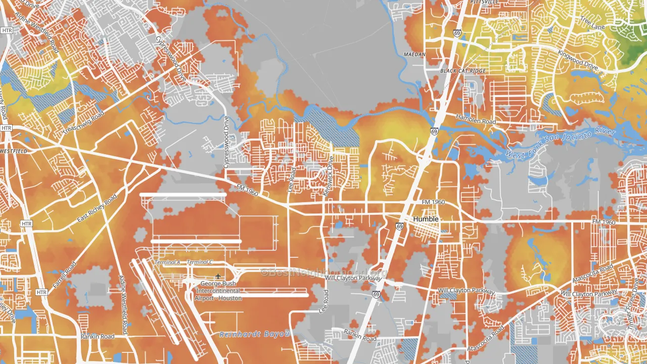 Bike Grade map of 77338, TX