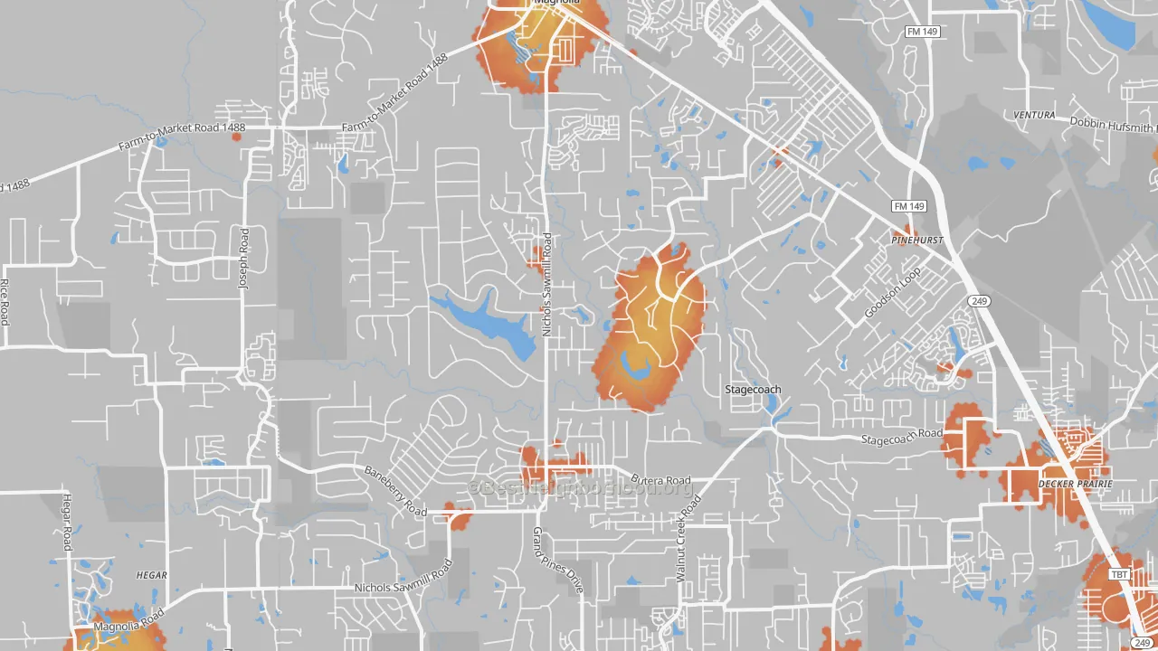 Bike Grade map of 77355, TX