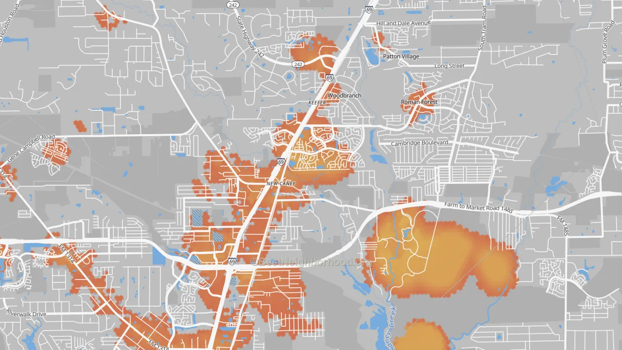 Bike Grade map of 77357, TX