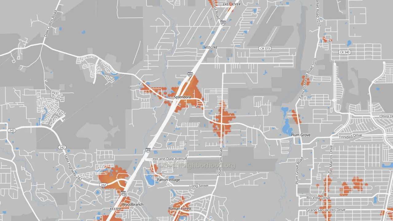 Bike Grade map of 77372, TX