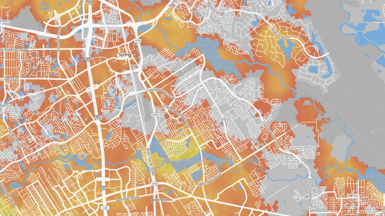 Bike Grade map of 77373, TX
