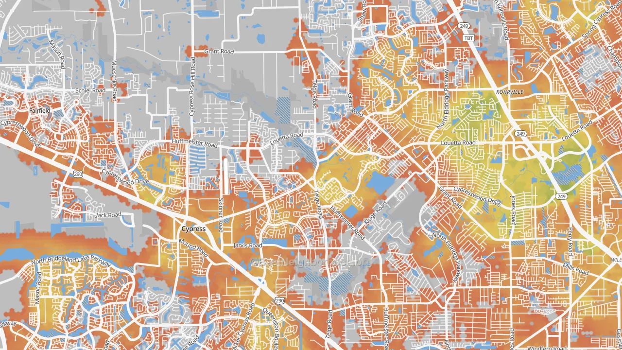 Bike Grade map of 77429, TX