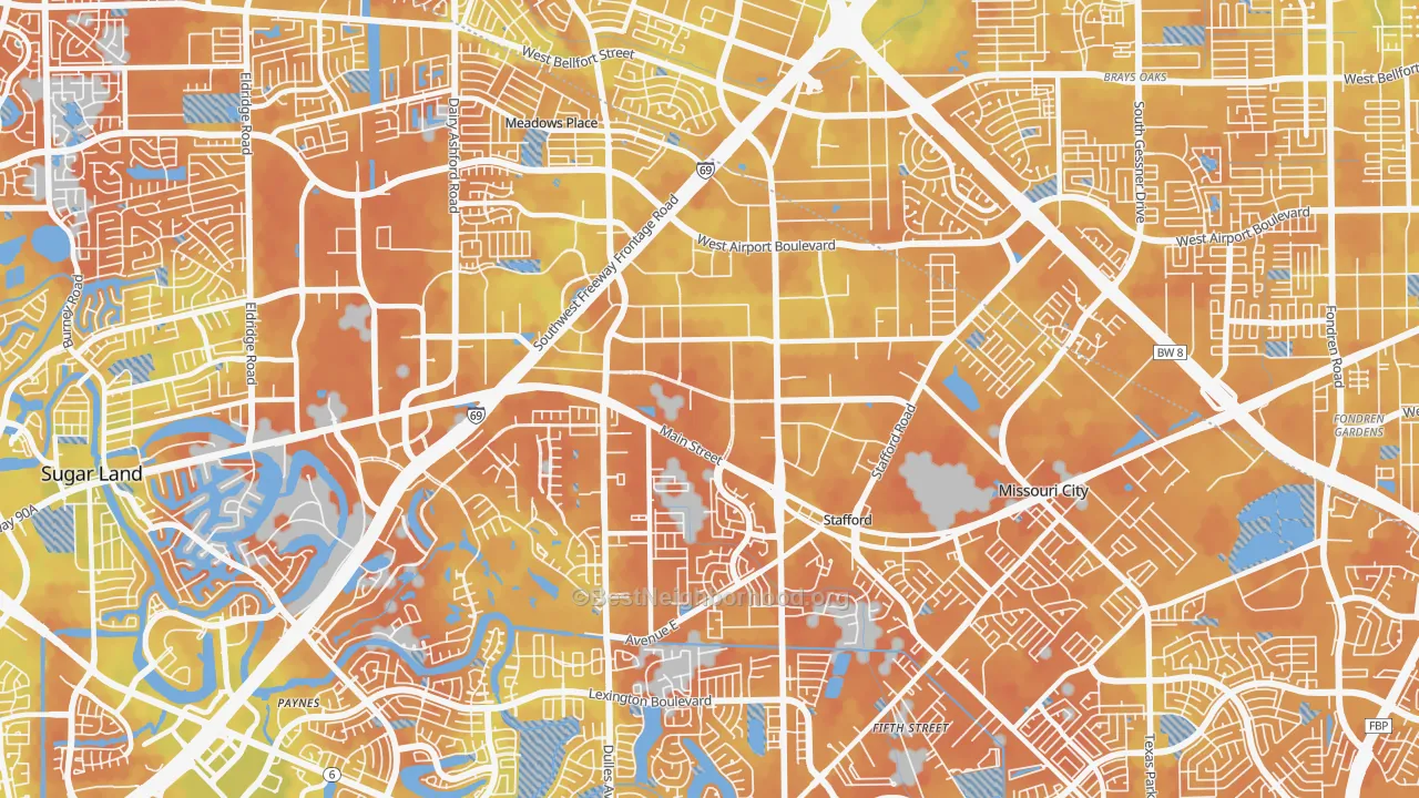 Bike Grade map of 77477, TX