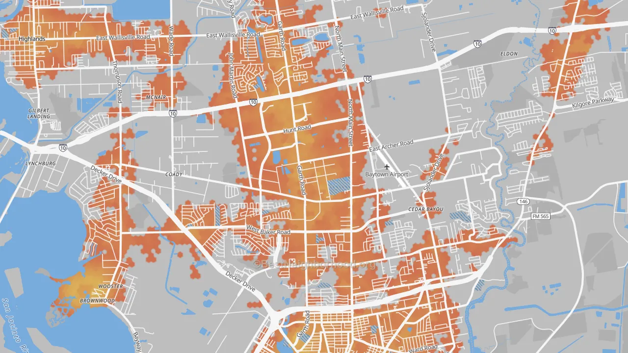 Bike Grade map of 77521, TX