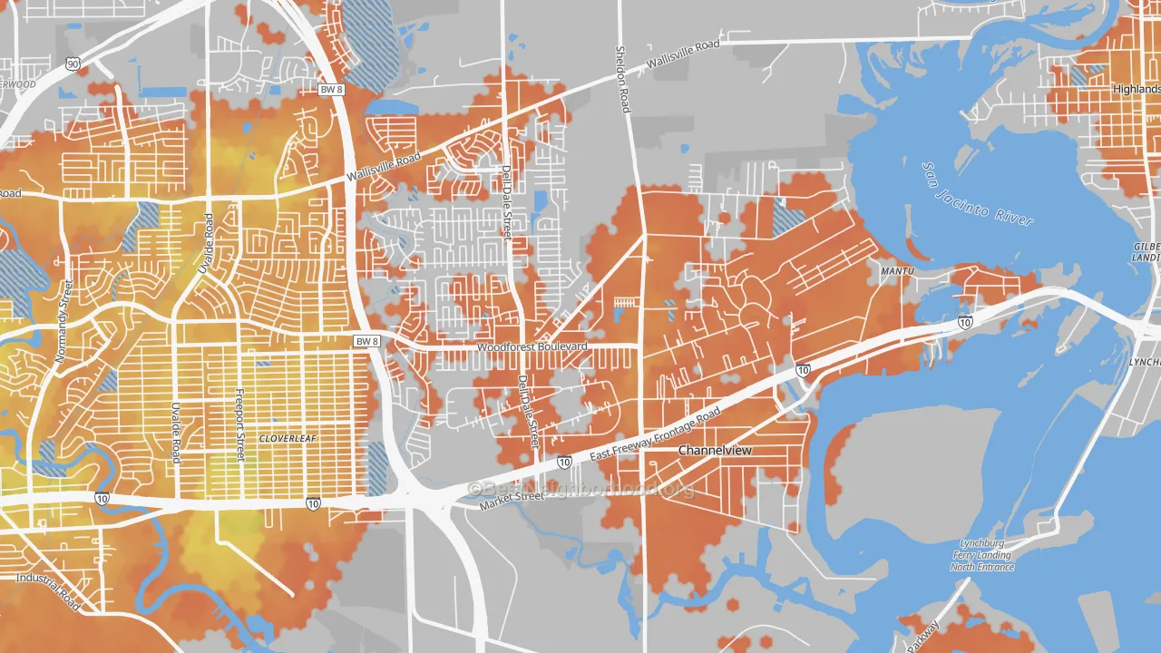 Bike Grade map of 77530, TX