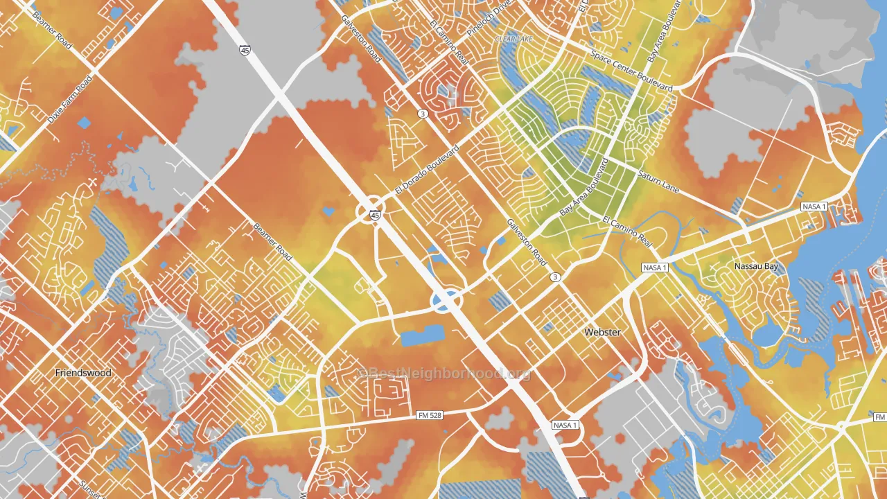 Bike Grade map of 77598, TX