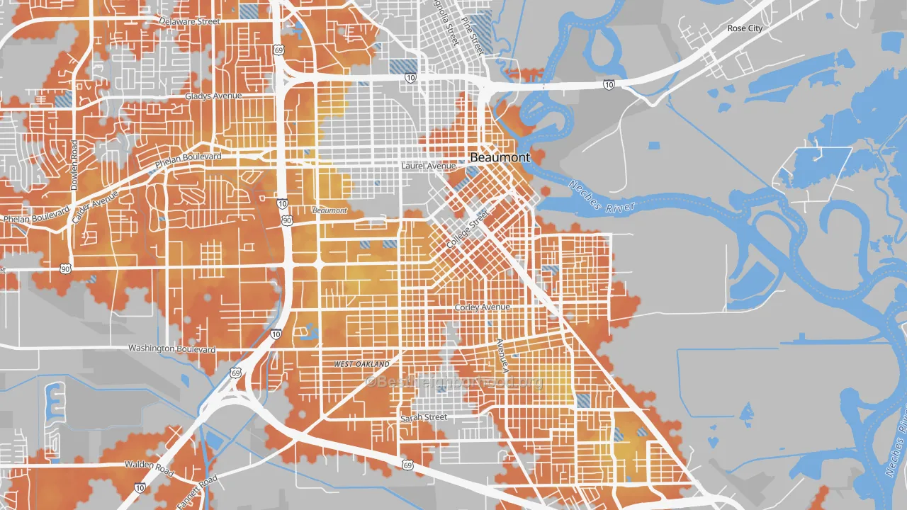 Bike Grade map of 77701, TX