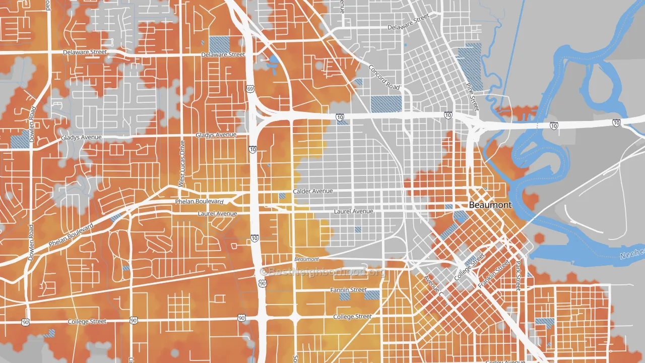 Bike Grade map of 77702, TX