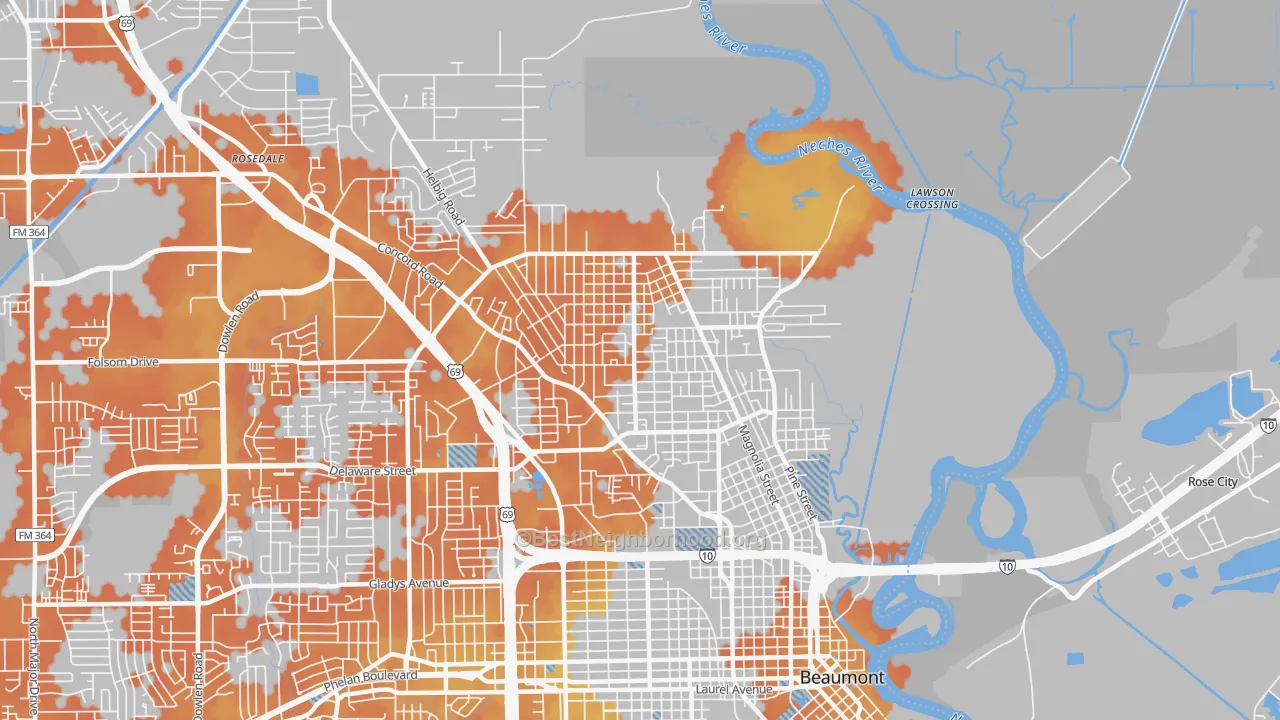 Bike Grade map of 77703, TX