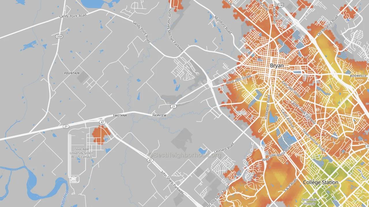 Bike Grade map of 77807, TX