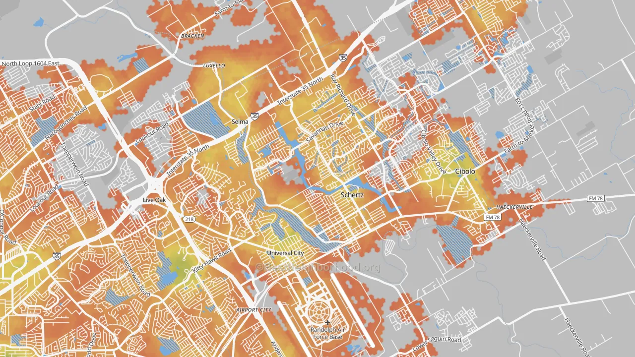 Bike Grade map of 78154, TX
