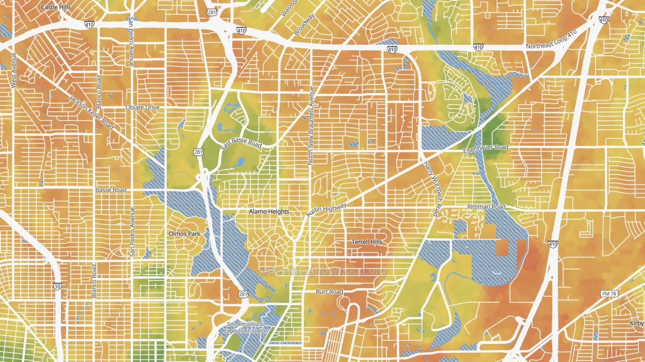Bike Grade map of 78209, TX