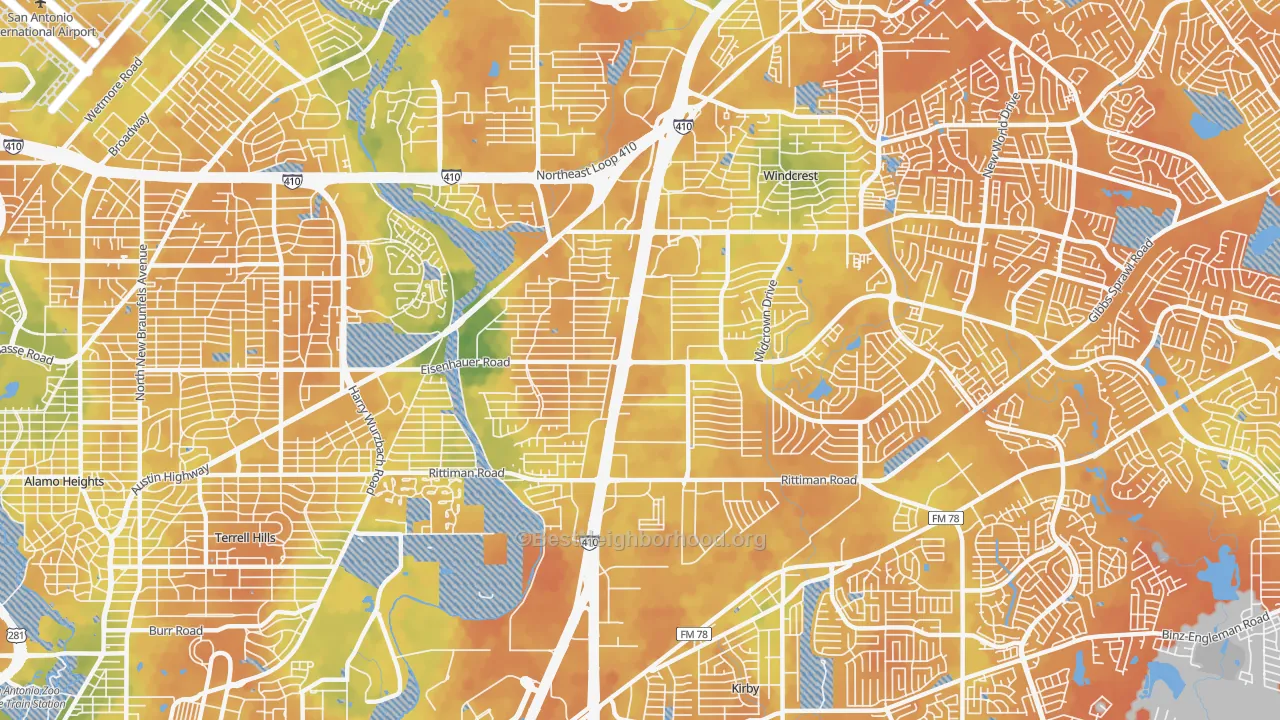Bike Grade map of 78218, TX