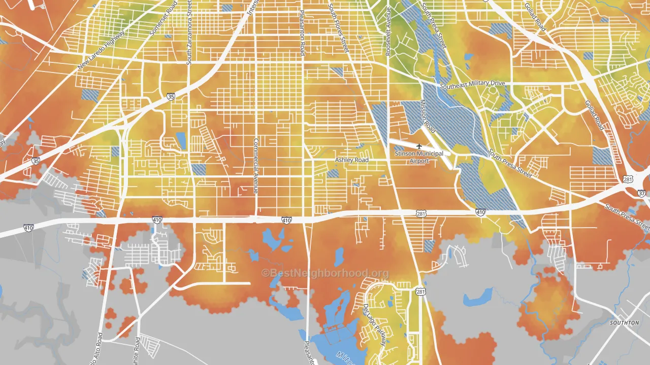 Bike Grade map of 78221, TX