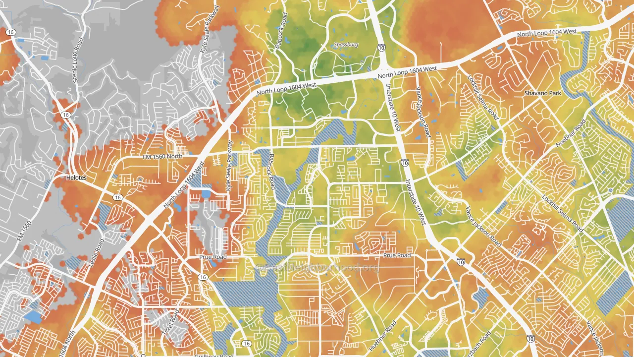 Bike Grade map of 78249, TX