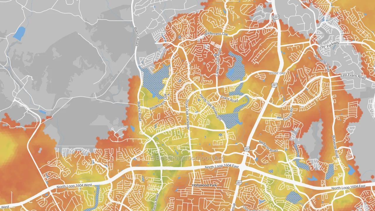 Bike Grade map of 78258, TX