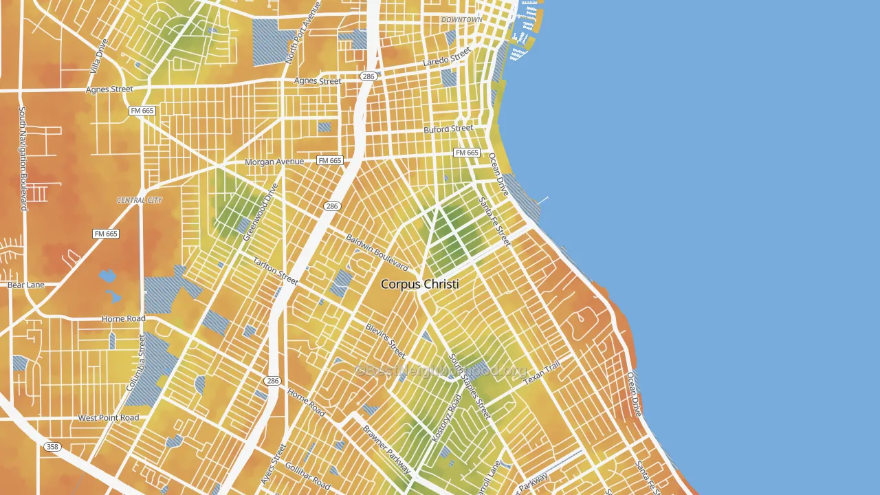 Bike Grade map of 78404, TX