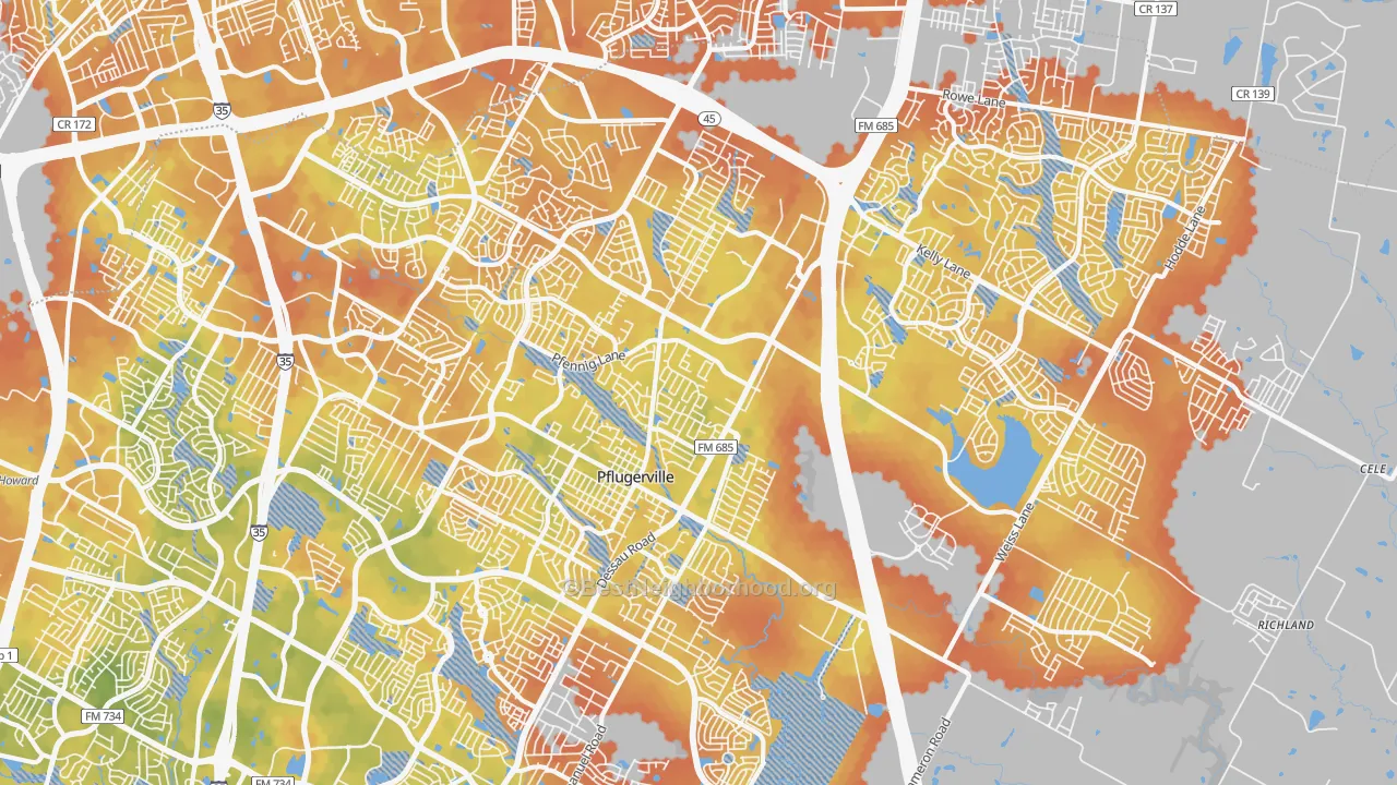 Bike Grade map of 78660, TX