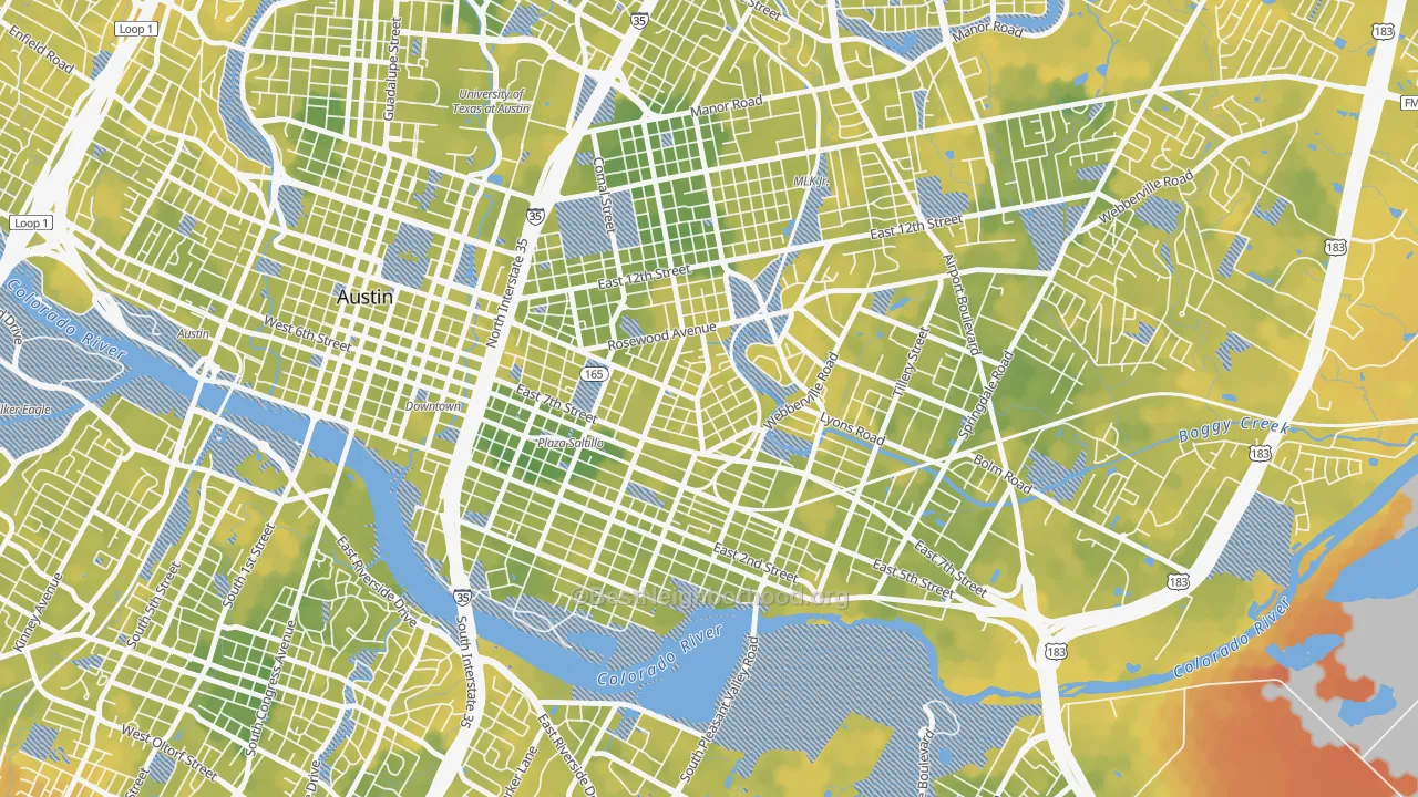 Bike Grade map of 78702, TX