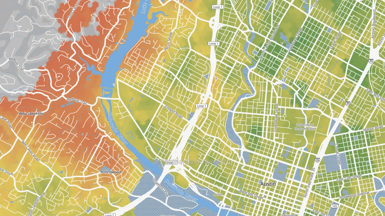 Bike Grade map of 78703, TX