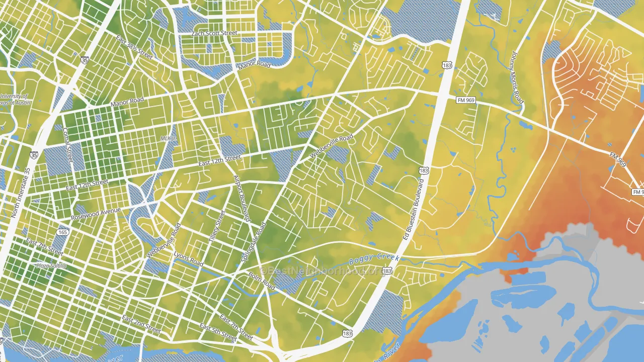 Bike Grade map of 78721, TX