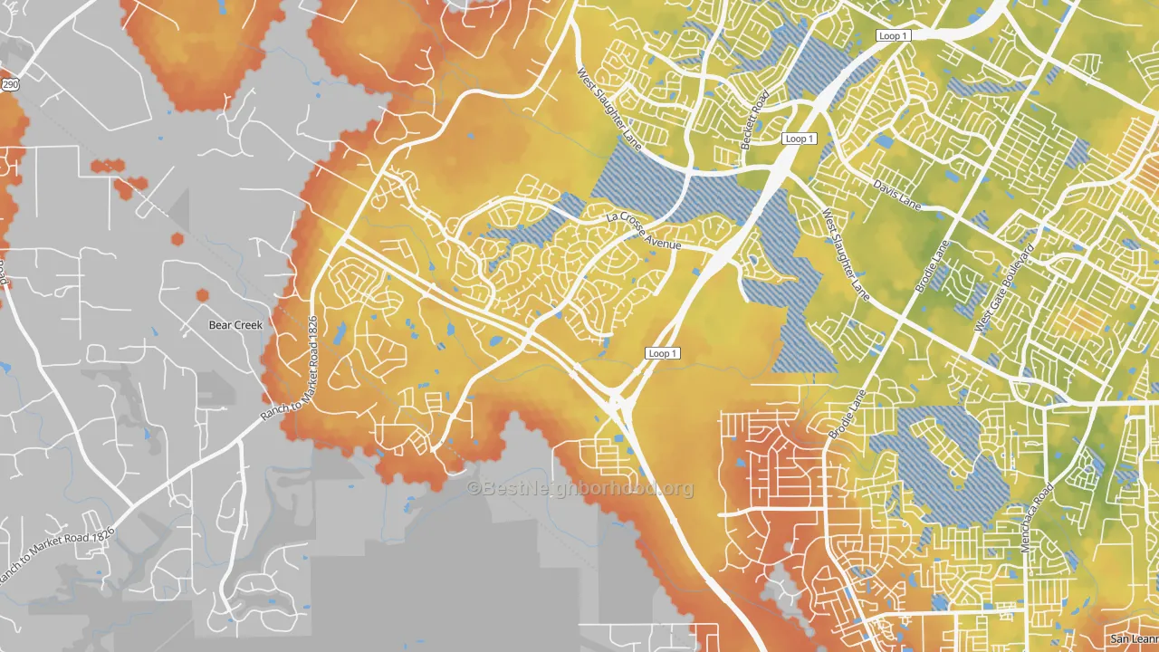 Bike Grade map of 78739, TX