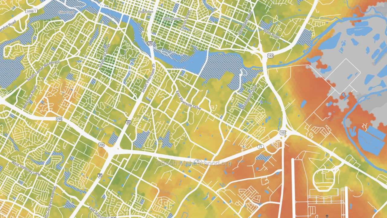 Bike Grade map of 78741, TX