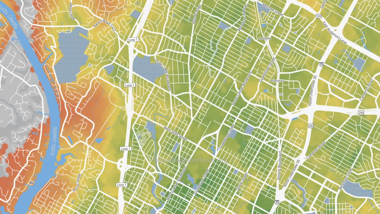 Bike Grade map of 78756, TX