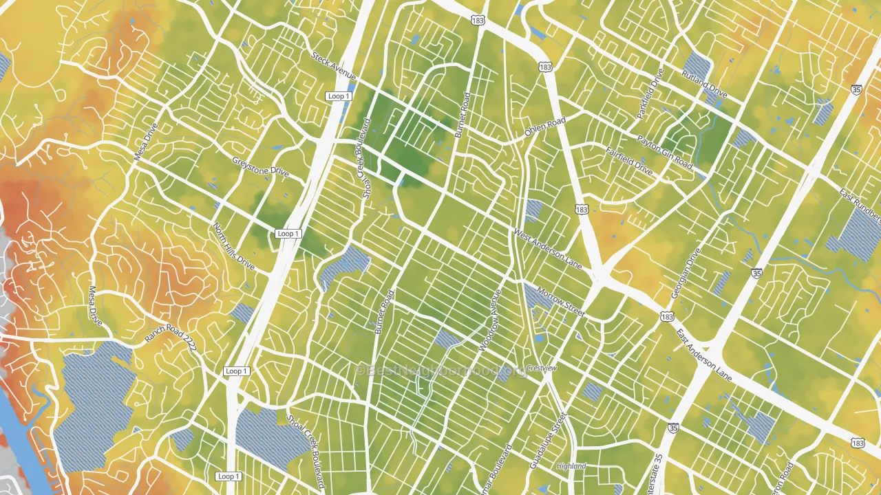 Bike Grade map of 78757, TX