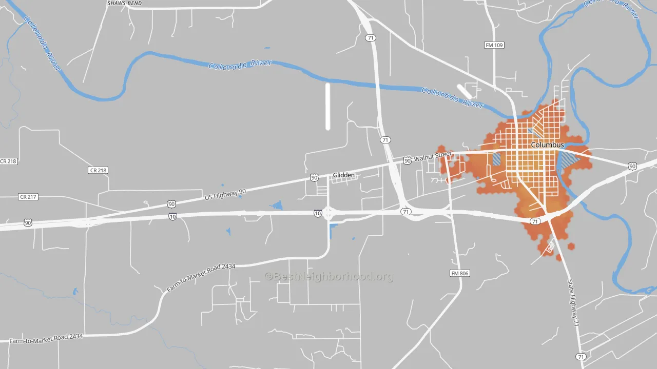 Bike Grade map of 78943, TX