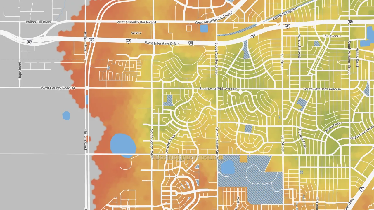 Bike Grade map of 79121, TX