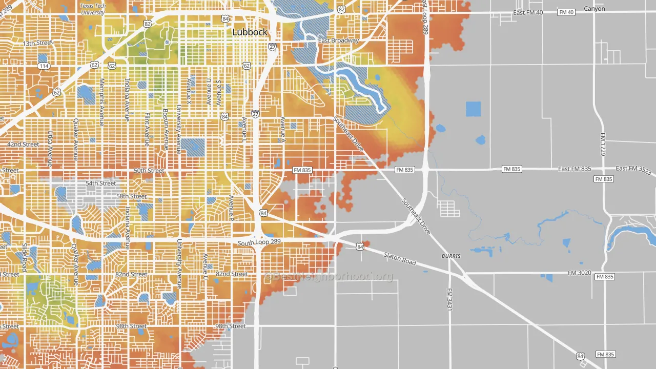 Bike Grade map of 79404, TX