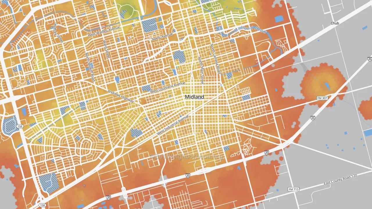 Bike Grade map of 79701, TX