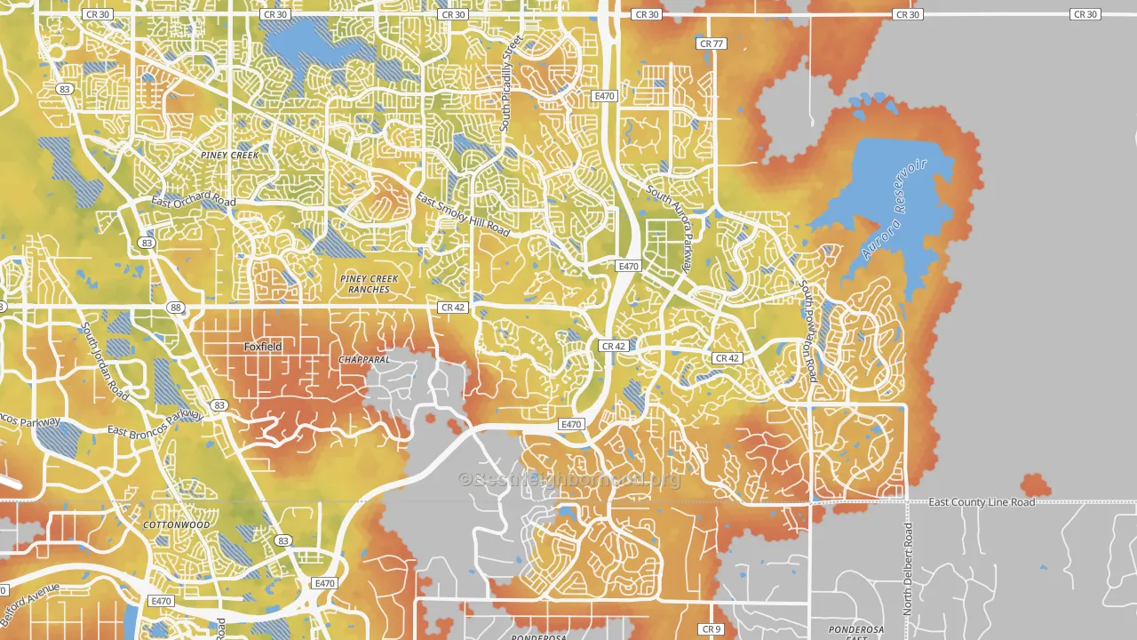 Bike Grade map of 80016, CO