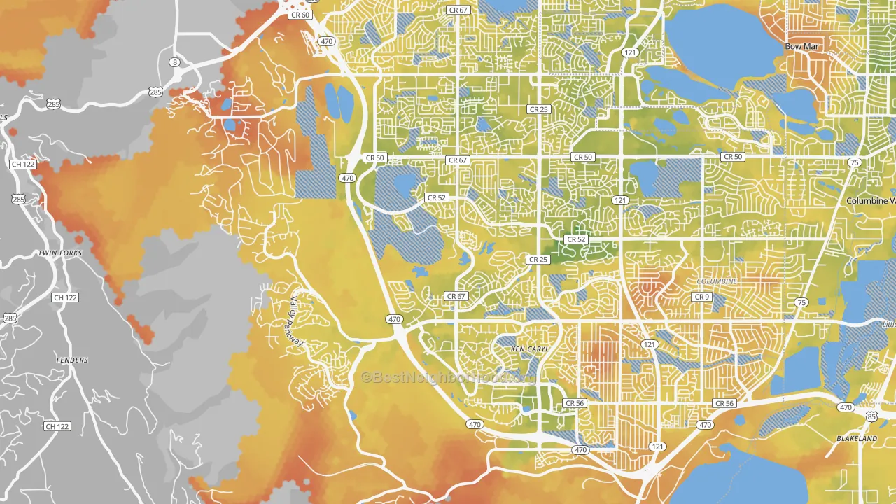 Bike Grade map of 80127, CO