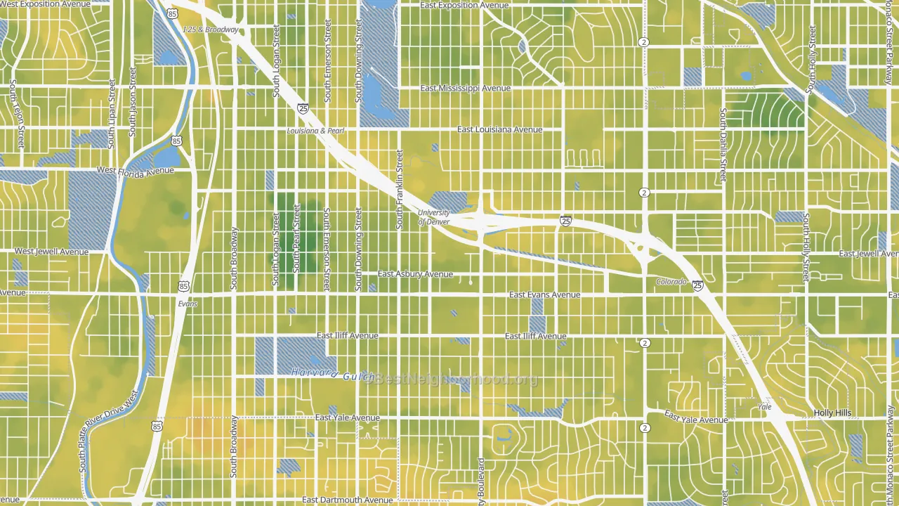 Bike Grade map of 80208, CO