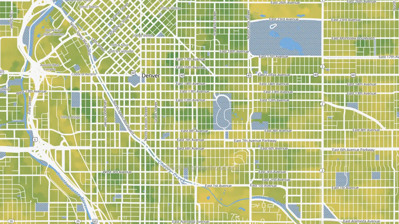 Bike Grade map of 80218, CO