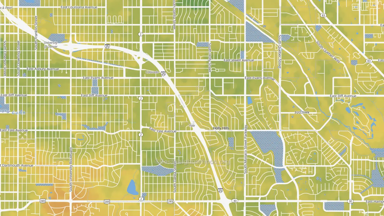 Bike Grade map of 80222, CO