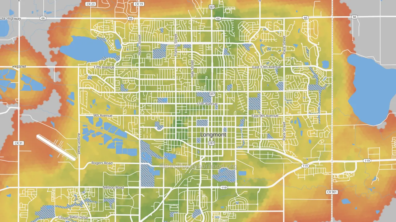 Bike Grade map of 80501, CO