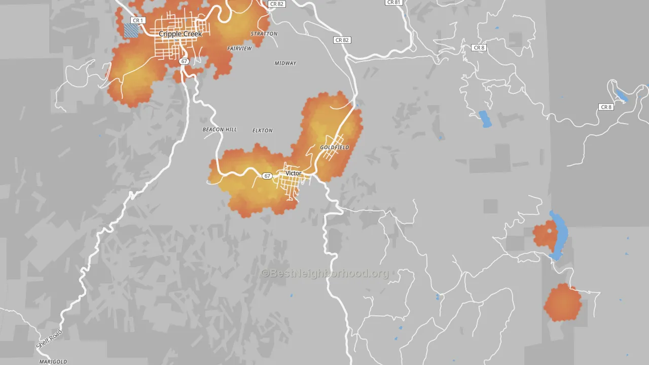 Bike Grade map of 80860, CO