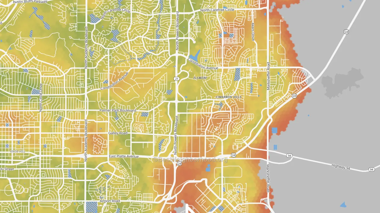 Bike Grade map of 80915, CO